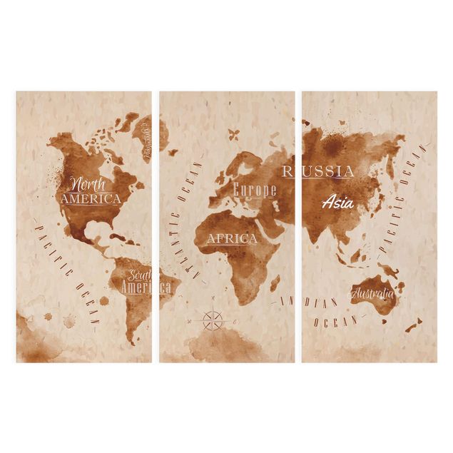 Stampa su tela 3 parti - World Map watercolor beige brown - Verticale 2:1