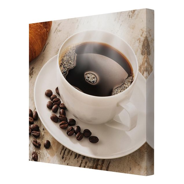 Stampa su tela - Steaming Coffee Cup With Coffee Beans - Quadrato 1:1