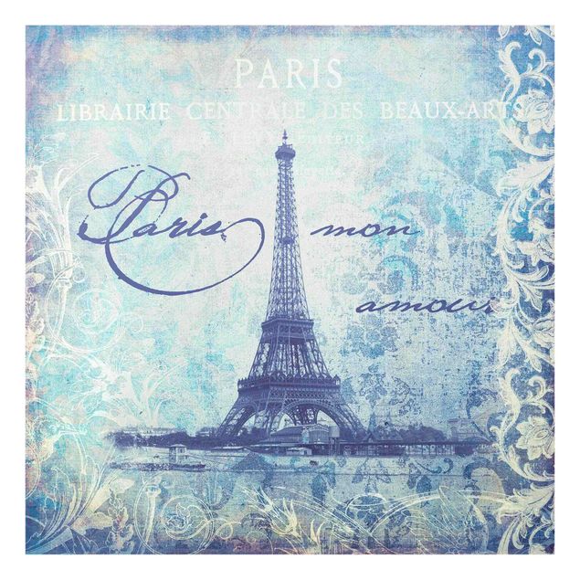 Quadro in vetro - Vintage Collage - Paris Mon Amour - Quadrato 1:1