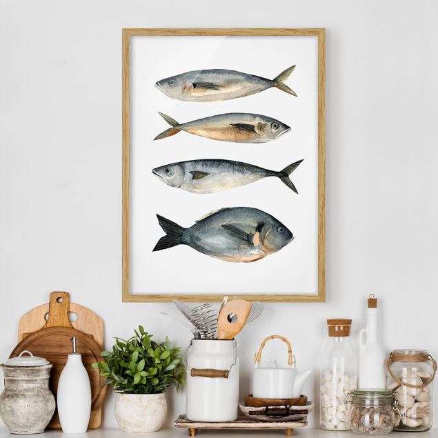 quadri con animali Quattro pesci nell'acquerello I
