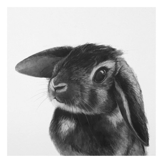 Quadro in vetro - Illustrazione Coniglio bianco e nero Disegno - Quadrato 1:1