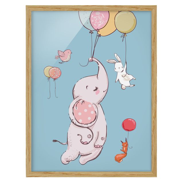 Poster con cornice - Flying Elephant, Rabbit And Squirrel - Verticale 4:3