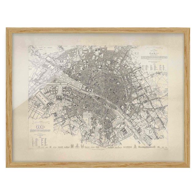 Poster con cornice - Vintage mappa di Parigi - Orizzontale 3:4