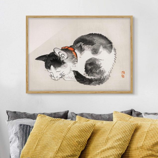 stampe animali Disegno vintage asiatico gatto addormentato