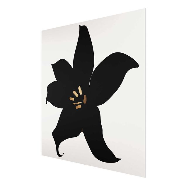 Quadro in vetro - Mondo vegetale grafico - Orchidea in nero e oro - Quadrato 1:1