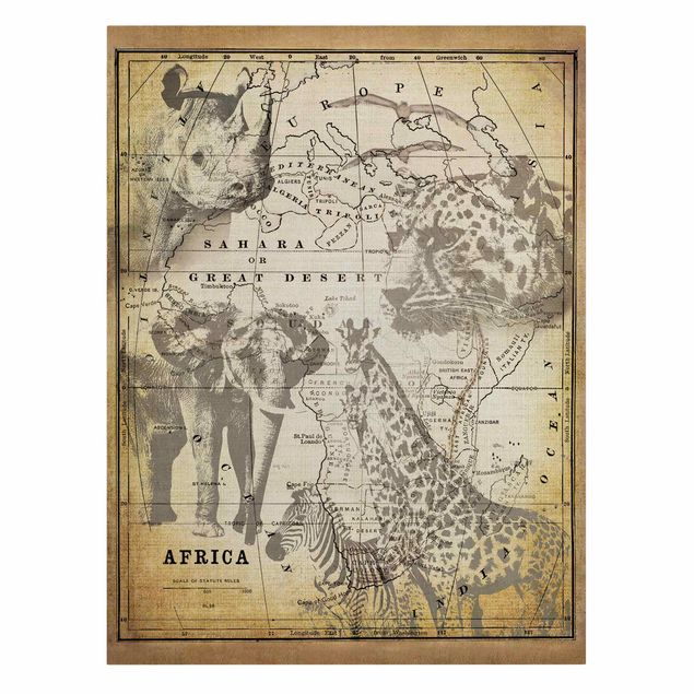 Stampe su tela Collage vintage - Animali selvatici in Africa