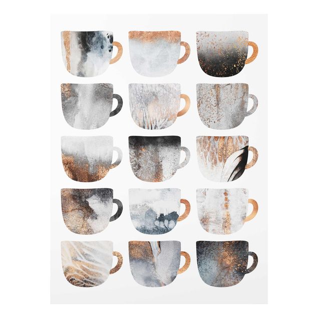 Quadro in vetro - Grey tazze di caffè con oro - Verticale 4:3
