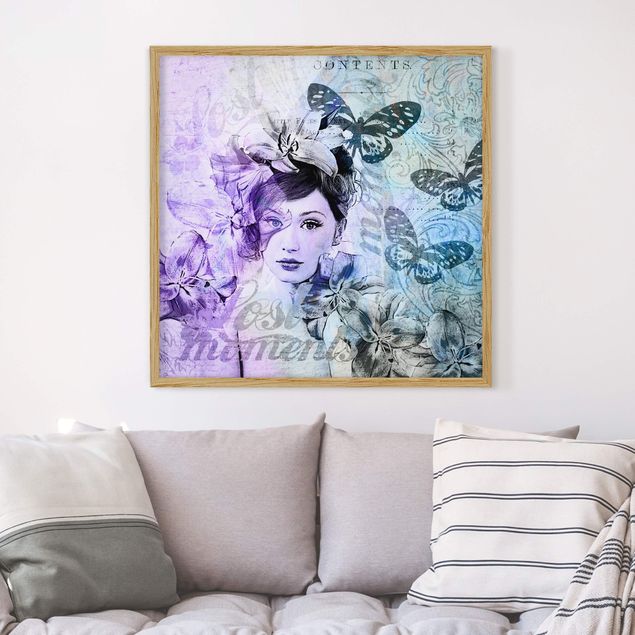 Quadri animali Collage Shabby Chic - Ritratto con farfalle