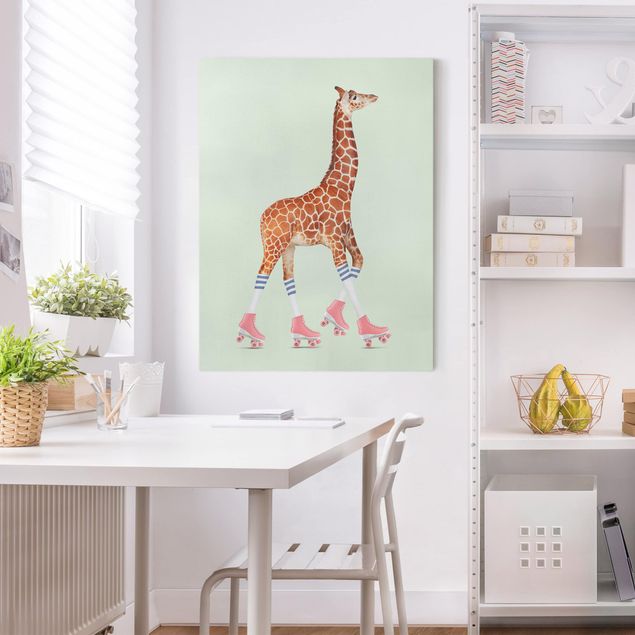 quadri con animali Giraffa con pattini a rotelle