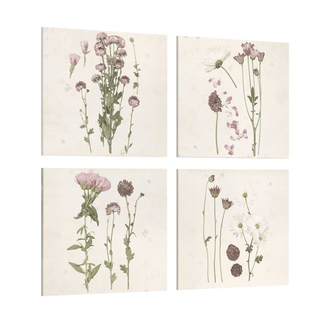 Stampa su tela - Herbarium In Pink Set I - 4 parti