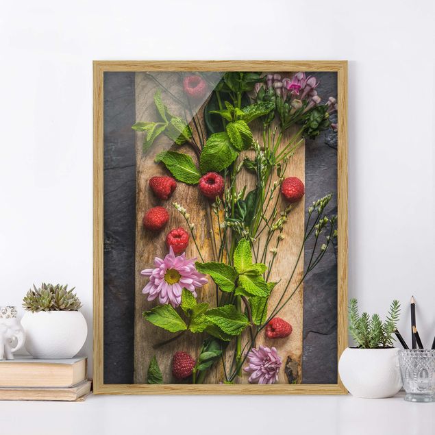 Poster con cornice - Flowers Raspberry Mint - Verticale 4:3