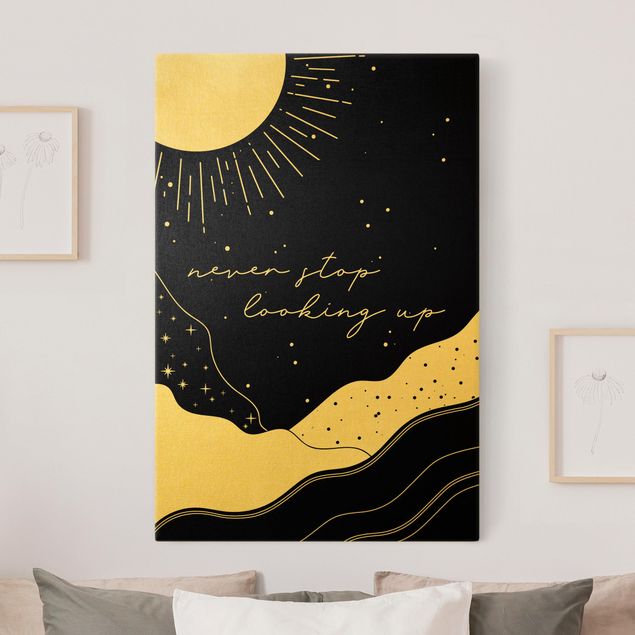 Quadro su tela oro - Paesaggio con stelle - Never stop looking up