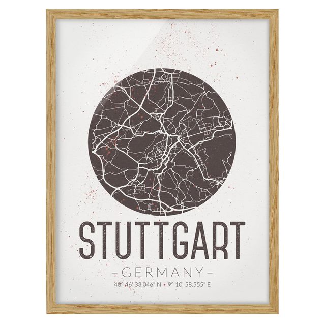 Poster con cornice - Stuttgart City Map - Retro - Verticale 4:3