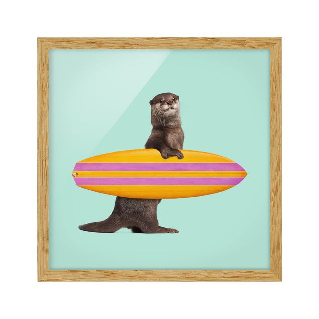 Poster con cornice - Lontra con il surf - Quadrato 1:1