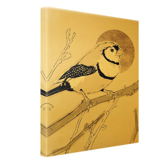 Quadro su tela oro - Uccello nel sole dorato III