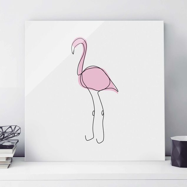 Quadro in vetro - Flamingo Line Art - Quadrato 1:1