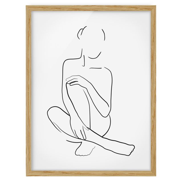 Poster con cornice - Line Art Donna Seduta Bianco e nero - Verticale 4:3