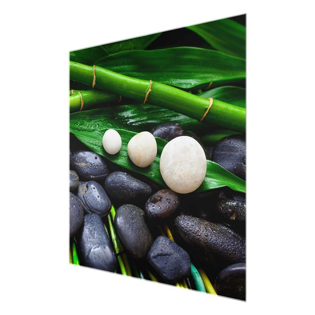 Quadro in vetro - Verde bambù con Pietre Zen - Quadrato 1:1