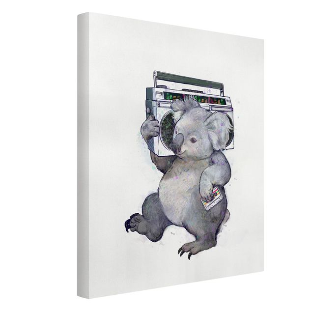 Riproduzioni su tela Illustrazione - Koala con radio pittura