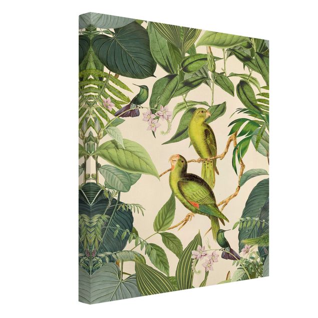 Riproduzioni su tela Collage vintage - Pappagalli nella giungla