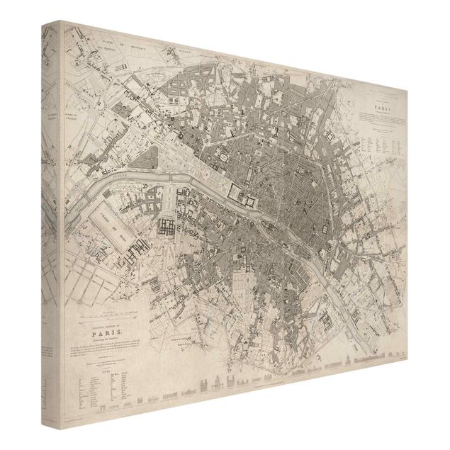 Stampe su tela città Mappa vintage Parigi