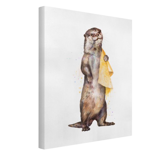Quadri su tela animali Illustrazione - Lontra Con Asciugamano Pittura Bianco