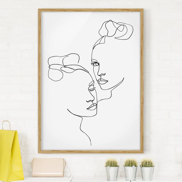 Poster con cornice - Line Art Faces donne Bianco e nero - Verticale 4:3