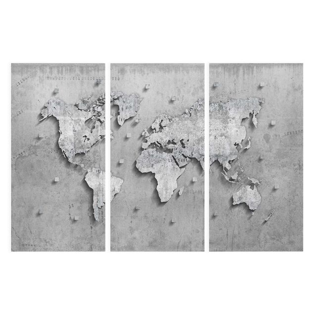 Stampa su tela 3 parti - Concrete World Map - Verticale 2:1
