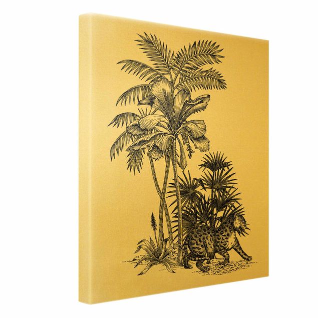 Riproduzioni su tela Illustrazione vintage - Tigre e palme