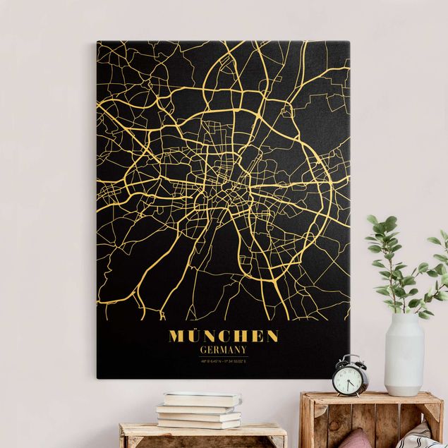 Tela mappamondo Mappa di Monaco di Baviera - Nero classico