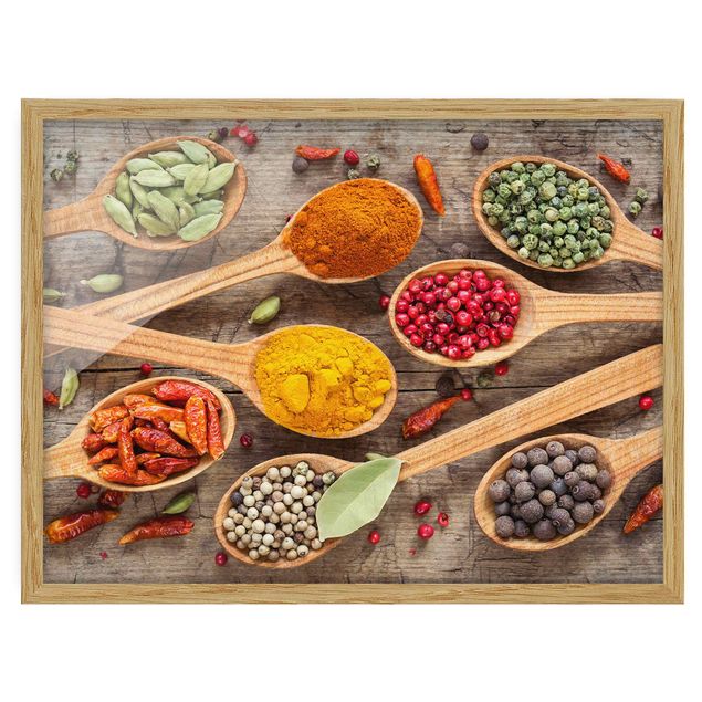 Poster con cornice - Spices On Wooden Spoon - Orizzontale 3:4