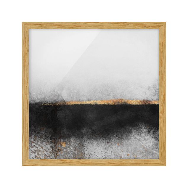 Poster con cornice - Estratto Golden Horizon Bianco e nero - Quadrato 1:1