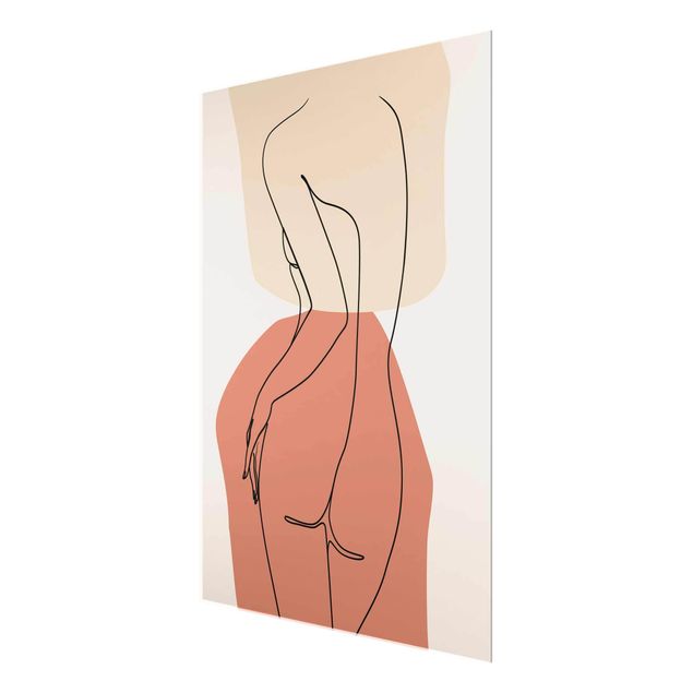 Quadro in vetro - Line Art Woman Back Brown - Verticale 4:3