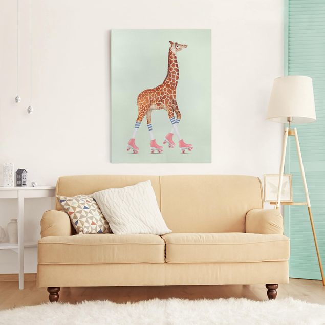 Riproduzioni su tela Giraffa con pattini a rotelle