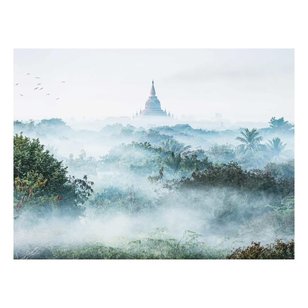 Quadro in vetro - Nebbia mattutina sulla giungla di Bagan