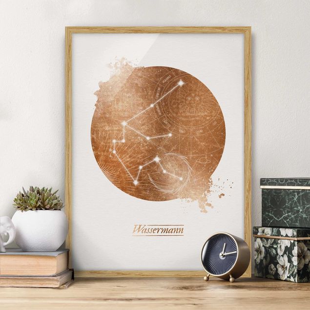 Poster con cornice - Segno zodiacale Acquario oro - Verticale 4:3