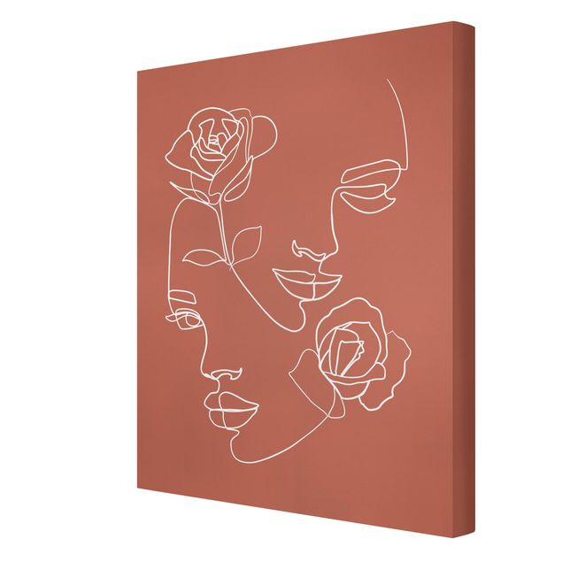 Quadri su tela - Line Art Faces donne Roses rame