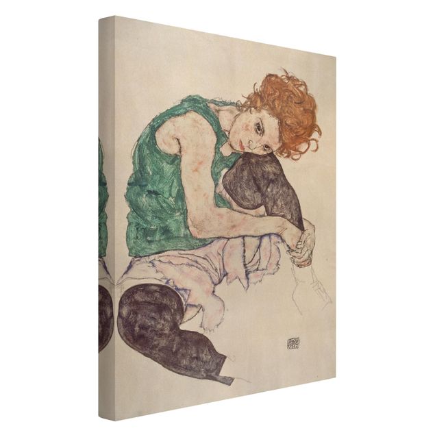 Stampe su tela Egon Schiele - Donna seduta con ginocchio alzato