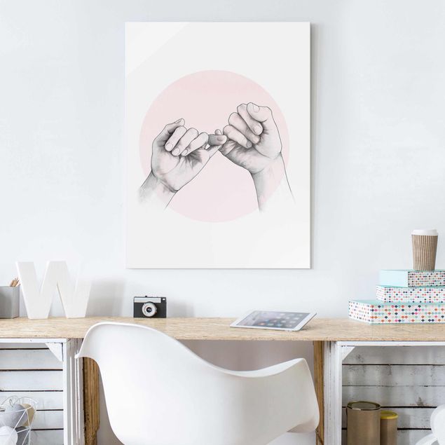 Lavagna magnetica vetro Illustrazione - Mani Cerchio dell'Amicizia Rosa Bianco