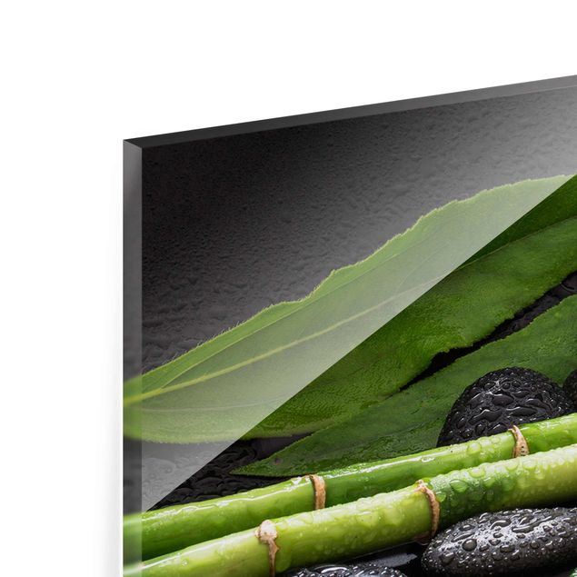 Quadro in vetro - Green Bamboo Con L'orchidea Blossom - Panoramico