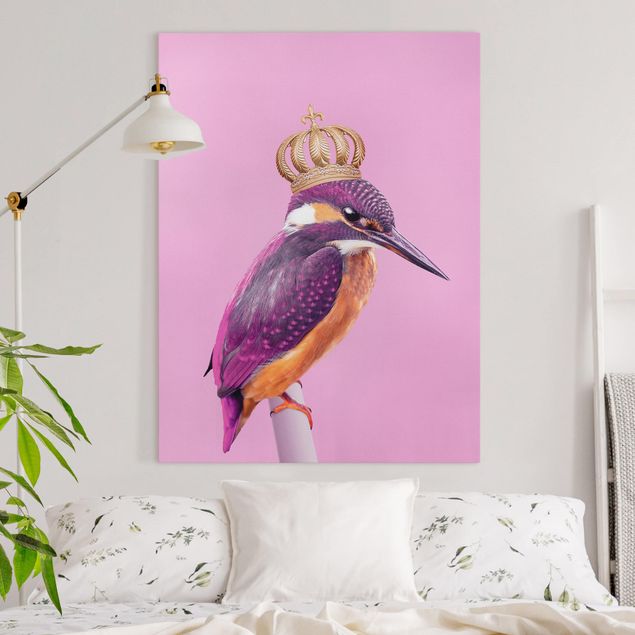 Quadri con uccelli Martin pescatore rosa con corona