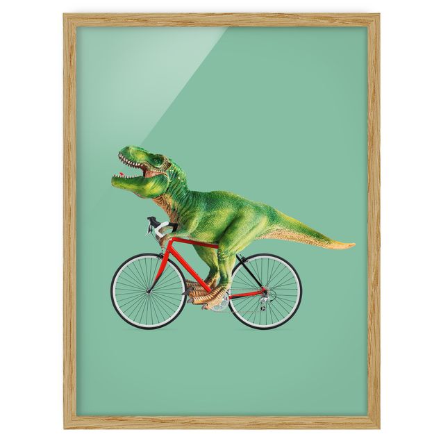 Poster con cornice - Dinosauro con la bicicletta - Verticale 4:3