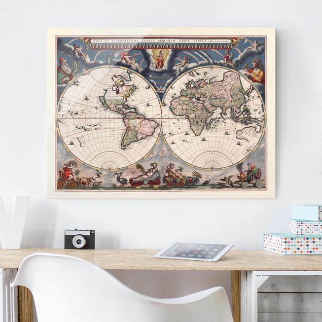 Lavagna magnetica vetro Mappa storica del mondo Nova Et Accuratissima del 1664