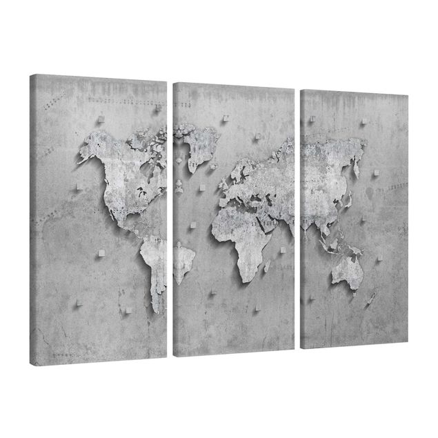 Stampa su tela 3 parti - Concrete World Map - Verticale 2:1