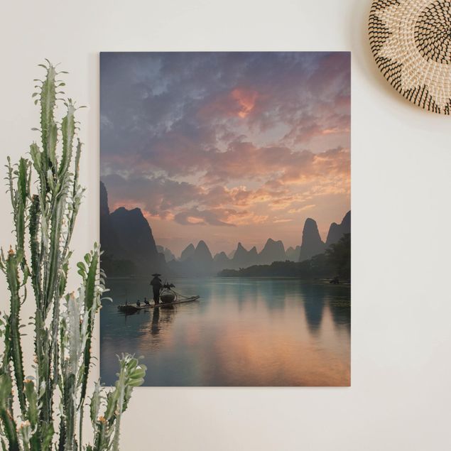 Quadri con tramonto Alba sul fiume cinese