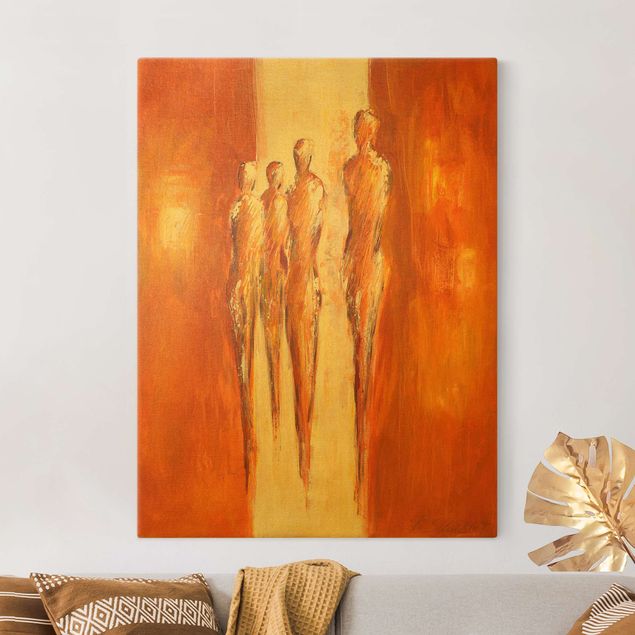 quadro astratto moderno Quattro figure in arancione 02