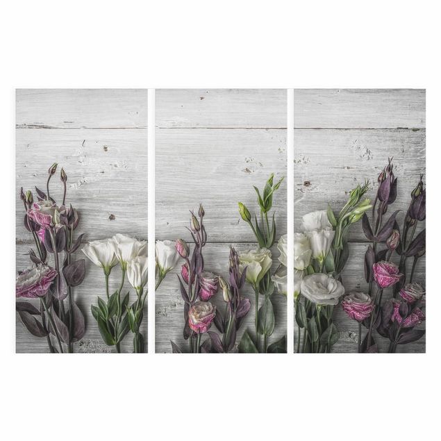 Stampa su tela 3 parti - Tulip Rose Shabby Wood Look - Verticale 2:1
