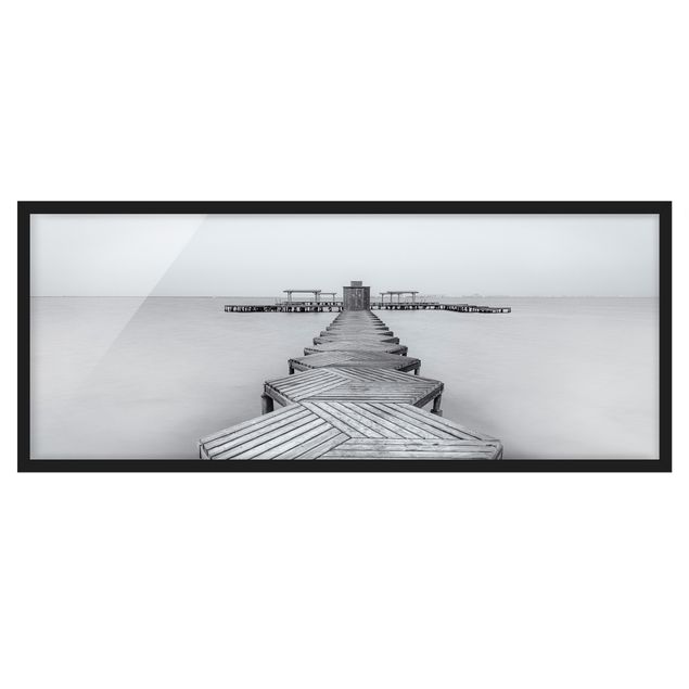 Poster con cornice - Molo in legno Bianco e nero - Panorama formato orizzontale