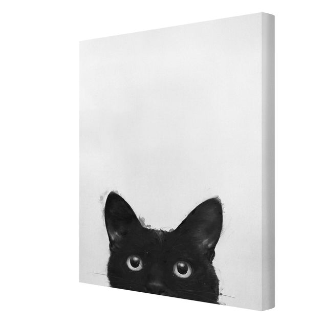 Quadro su tela animali Illustrazione - Gatto nero su pittura bianca