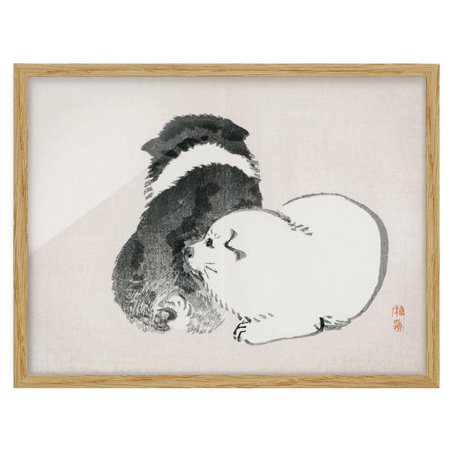 Poster con cornice - Asian Vintage Disegno Bianco e nero Pooch - Orizzontale 3:4